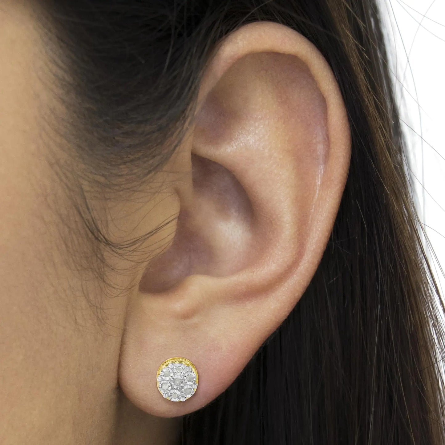 14K Yellow Gold Plated .925 Sterling Silver 1/7 Cttw Diamond Miracle Set Stud Earrings (I-J Color, I3 Promo Clarity) - amore jewelers STORE