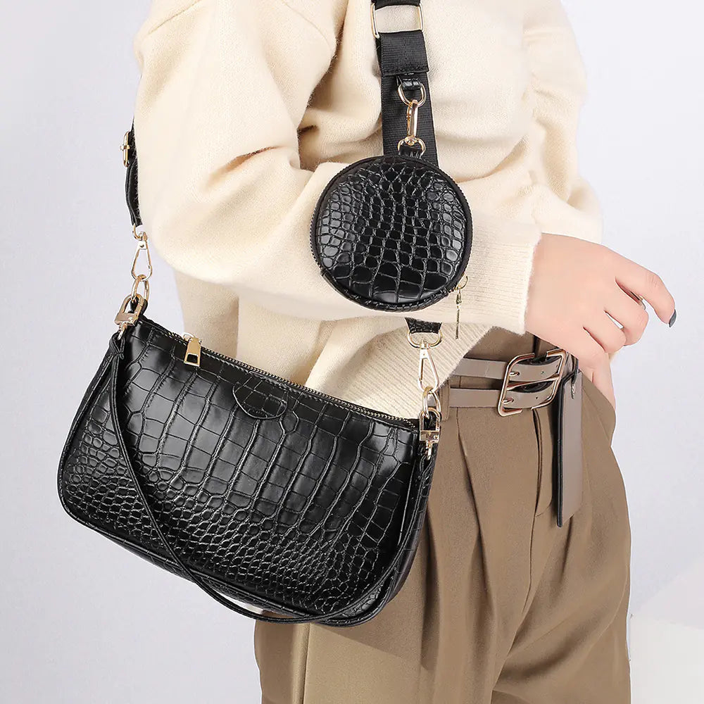 Croco PU Women's Bag – 2 Pieces - amore jewelers STORE