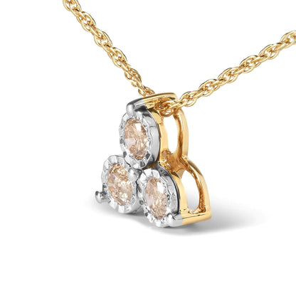 14K Yellow Gold Plated .925 Sterling Silver 1/4 Cttw Diamond 3 Stone Trio 18" Pendant Necklace (J-K Color, I1-I2 Clarity) - amore jewelers STORE