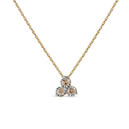 14K Yellow Gold Plated .925 Sterling Silver 1/4 Cttw Diamond 3 Stone Trio 18" Pendant Necklace (J-K Color, I1-I2 Clarity) - amore jewelers STORE