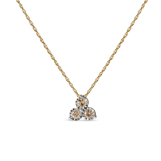 14K Yellow Gold Plated .925 Sterling Silver 1/4 Cttw Diamond 3 Stone Trio 18" Pendant Necklace (J-K Color, I1-I2 Clarity) - amore jewelers STORE
