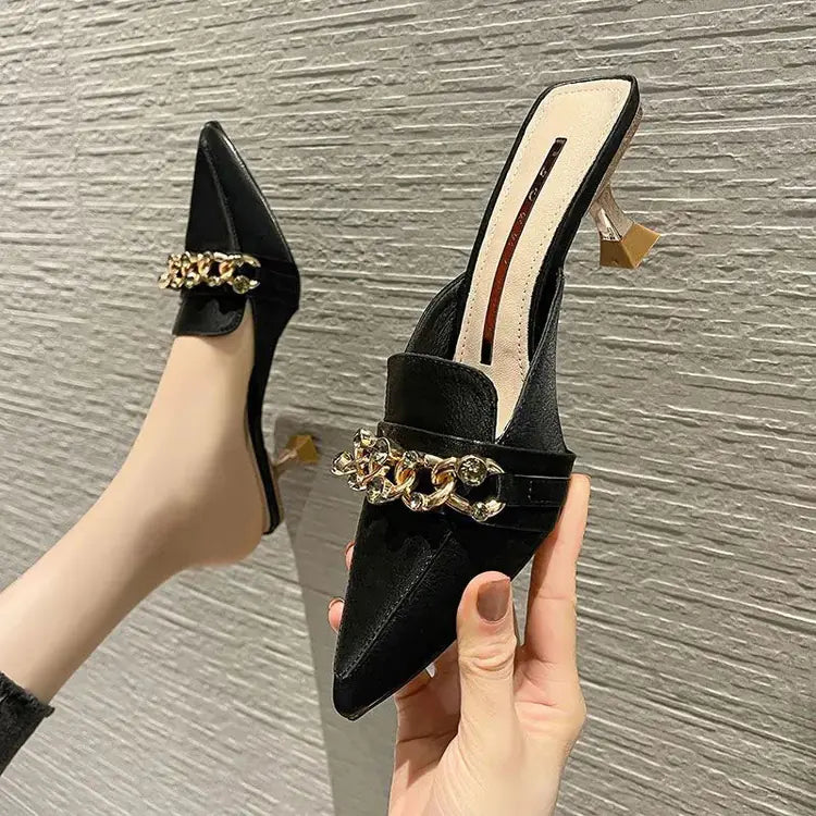 Women's Thin Heel Sandal with Metal Buckle