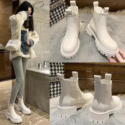 Women's Martin Short Boots - British Style with Thick Soles