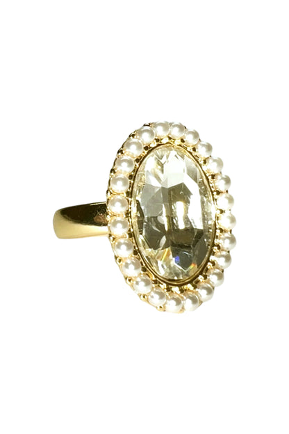 Vintage Inspired Crystal Glass Rhinestone Statement Cocktail Ring - amore jewelers STORE