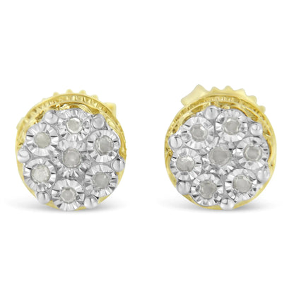14K Yellow Gold Plated .925 Sterling Silver 1/7 Cttw Diamond Miracle Set Stud Earrings (I-J Color, I3 Promo Clarity) - amore jewelers STORE