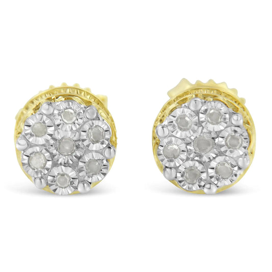 14K Yellow Gold Plated .925 Sterling Silver 1/7 Cttw Diamond Miracle Set Stud Earrings (I-J Color, I3 Promo Clarity) - amore jewelers STORE