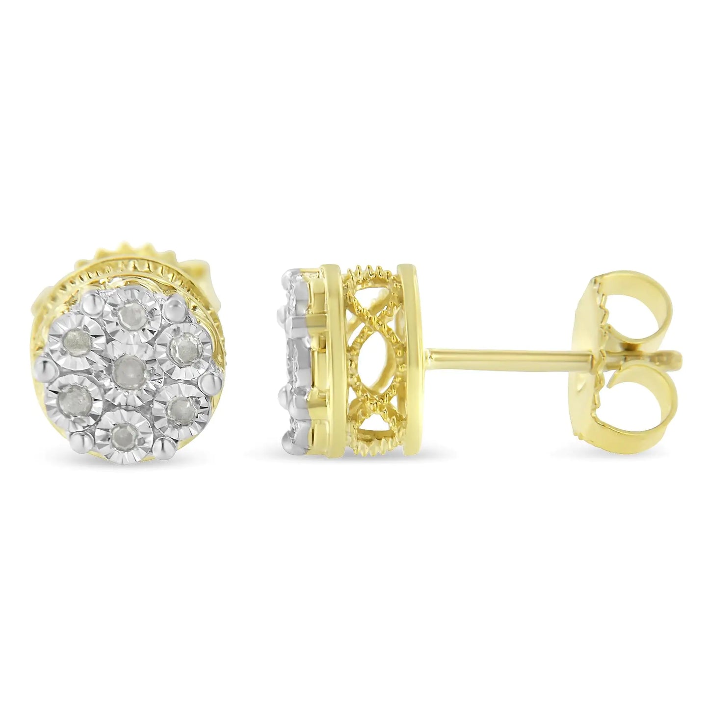 14K Yellow Gold Plated .925 Sterling Silver 1/7 Cttw Diamond Miracle Set Stud Earrings (I-J Color, I3 Promo Clarity) - amore jewelers STORE