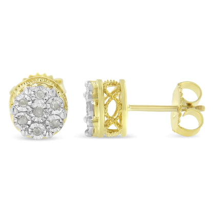14K Yellow Gold Plated .925 Sterling Silver 1/7 Cttw Diamond Miracle Set Stud Earrings (I-J Color, I3 Promo Clarity) - amore jewelers STORE