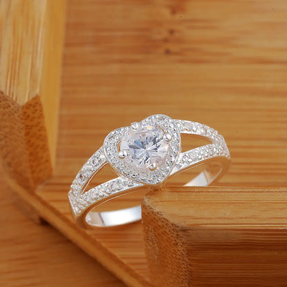 Elegant Heart Ring with Zirconia in 925 Silver - amore jewelers STORE