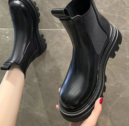 Women's Martin Short Boots - British Style with Thick Soles