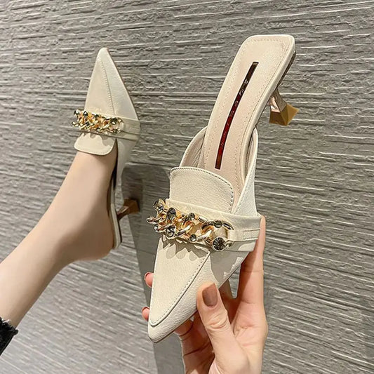Women's Thin Heel Sandal with Metal Buckle