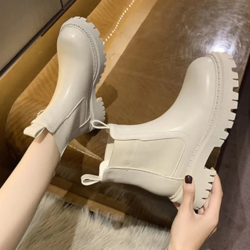 Women's Martin Short Boots - British Style with Thick Soles