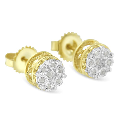 14K Yellow Gold Plated .925 Sterling Silver 1/7 Cttw Diamond Miracle Set Stud Earrings (I-J Color, I3 Promo Clarity) - amore jewelers STORE