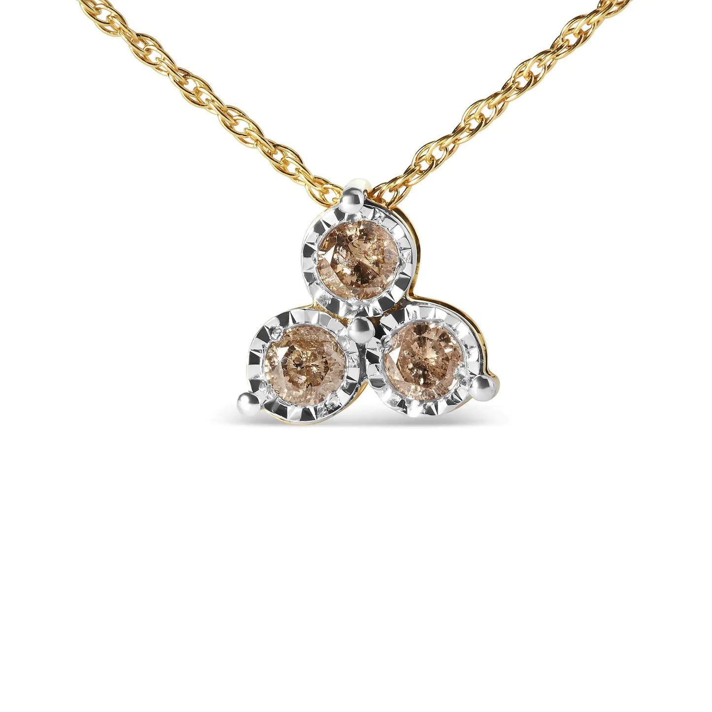 14K Yellow Gold Plated .925 Sterling Silver 1/4 Cttw Diamond 3 Stone Trio 18" Pendant Necklace (J-K Color, I1-I2 Clarity) - amore jewelers STORE