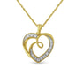 14K Yellow Gold Plated .925 Sterling Silver Diamond Accent Ribbon & Heart 18" Pendant Necklace (H-I Color, I2-I3 Clarity) - amore jewelers STORE