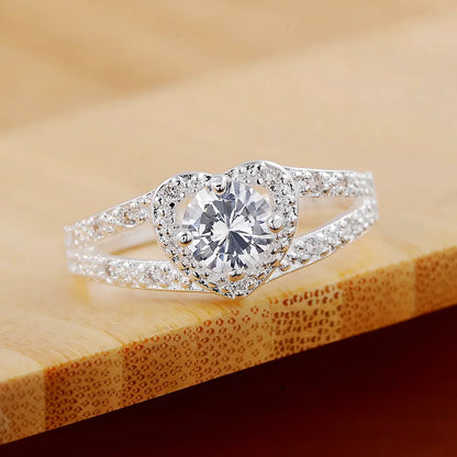 Elegant Heart Ring with Zirconia in 925 Silver - amore jewelers STORE