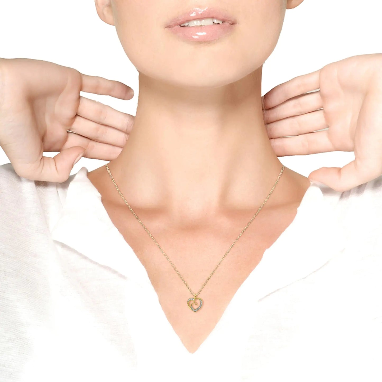 14K Yellow Gold Plated .925 Sterling Silver Diamond Accent Ribbon & Heart 18" Pendant Necklace (H-I Color, I2-I3 Clarity) - amore jewelers STORE